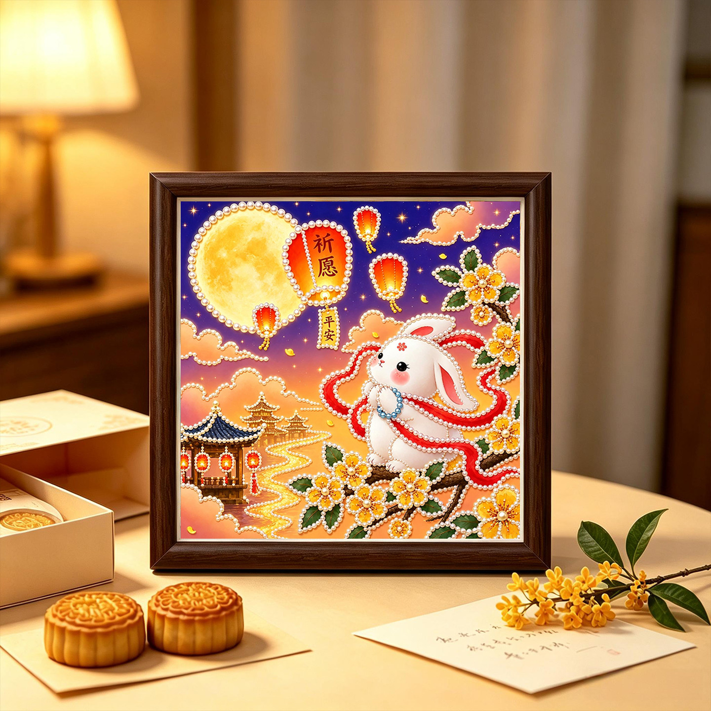 中秋节创意手工活动珍珠画相框画
