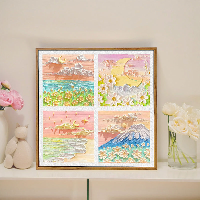 月亮玫瑰奶油风治愈高级感肌理画