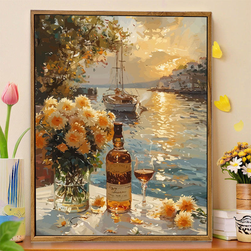 北欧风海边夕阳风景数字油画diy