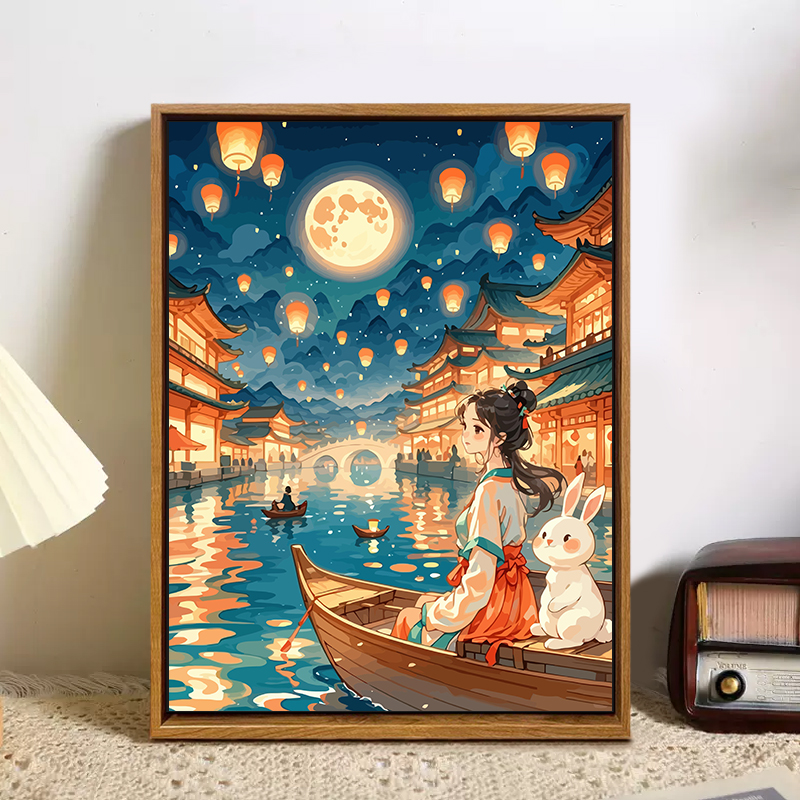 国风赏月女孩中秋节DIY数字油画