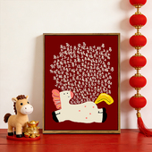 马上有福新年DIY数字油画喜庆福禄手工绘填充涂色马年高级装 饰画