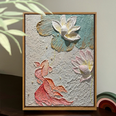中国风锦鲤荷花肌理画DIY装饰