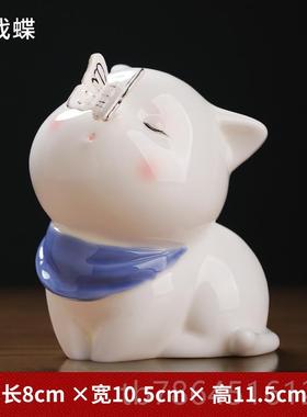 正品陶瓷可爱小猫咪件创意书桌办公室工位解桌面动物压轻 奢装饰