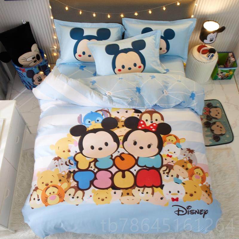 正品迪士尼全棉通四件套女孩美人 鱼儿童用三件套3D纯棉公卡主床