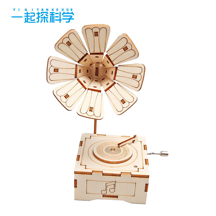 木质DIY留声机音乐盒材料手工自制摆件复古八音盒创意小制作模型
