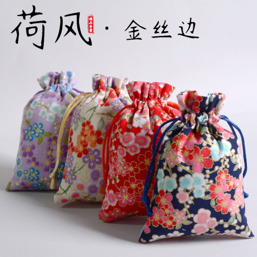 端午节香包香囊空袋和风烫金樱花棉麻束口袋抽绳首饰收纳袋