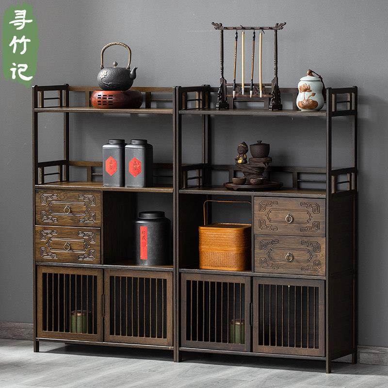 新中式博古架实木茶架子置物架边柜客厅茶叶收纳柜茶具书架展示柜