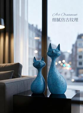 2025新款覆古猫咪摆件北欧风艺术装饰品酒柜客厅电视柜高级感小众