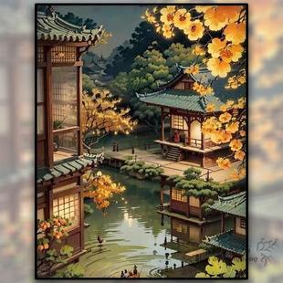 线绣客厅玄关高级感刺绣小幅钻石画 轻奢复古风景十字绣2023年新款