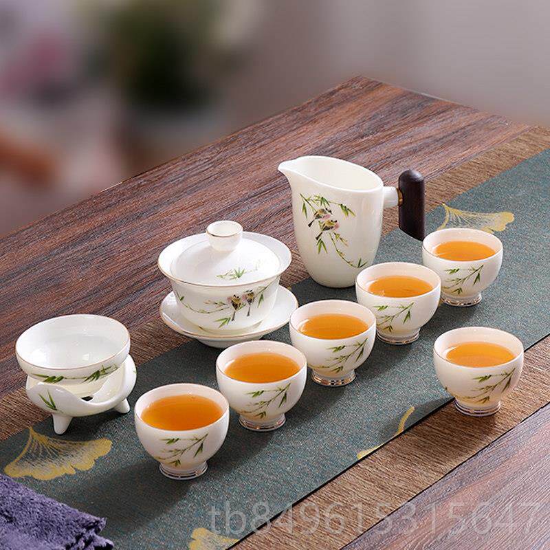 高档德茶化羊脂玉白瓷功夫茶具套装用送客厅手绘盖碗泡杯陶瓷家茶