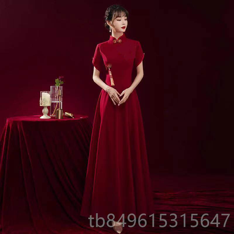 高档大合唱型团演出服装女长裙红主持人红歌会旗袍月比赛七建设晚