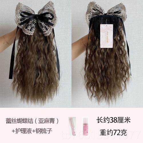 正品结假发女绑带款蕾丝蝴羊蝶马尾玉米卷长卷马尾辫短绵卷逼真假