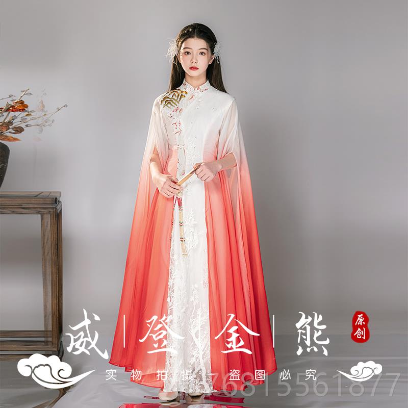 正品2025新童款儿童礼服白色旗花童中式袍女弹古筝演出服民乐演奏