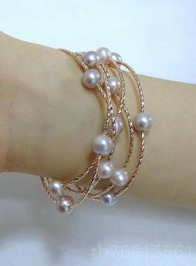 正品圈韩版首饰品天然淡水珍珠手链串女S92纯5银手镯多层情手人节