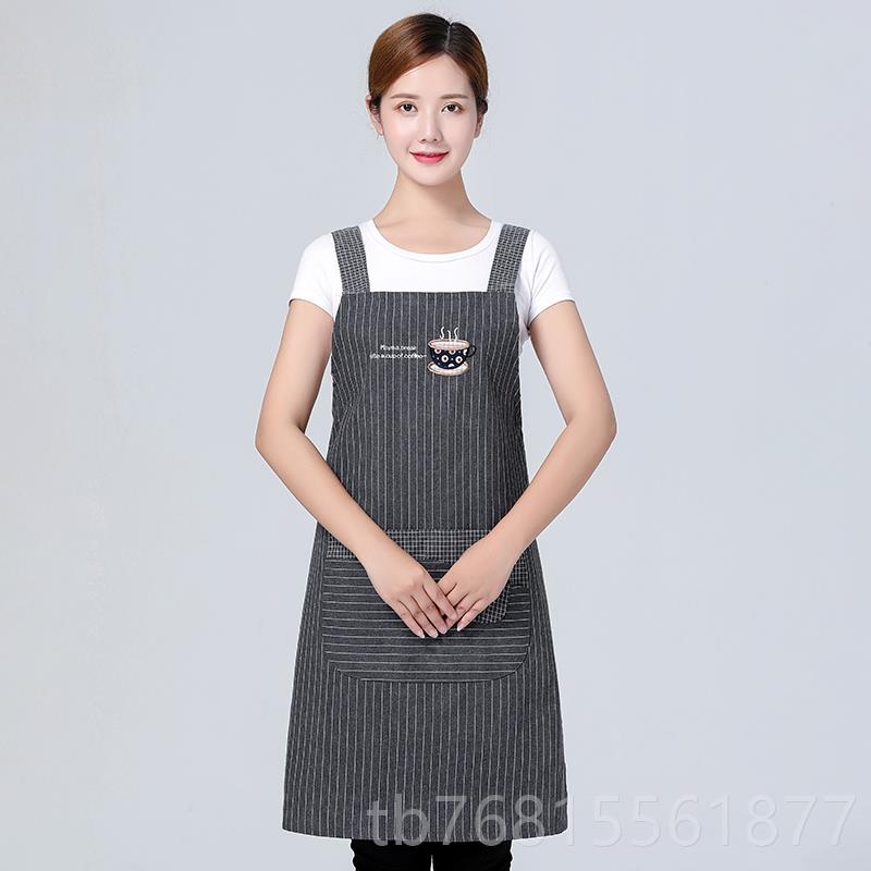 正品围裙奶茶咖啡店工作厨女男时尚韩式式棉布房家用防水防日油服