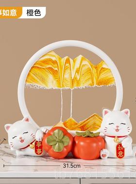 正品招财猫流沙画沙漏摆轻件奢高档家居厅酒柜电视柜办公桌室客装
