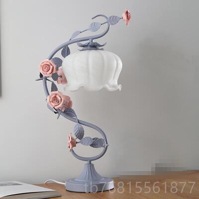 正品花朵台卧室床头灯复古美式田园温馨浪灯网漫少心红结婚礼物女