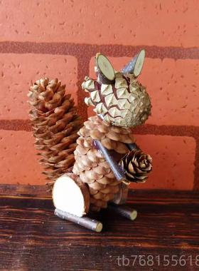 正品田园森系创意diy工松客果松鼠件厅书柜饰品幼手儿园摆装饰材