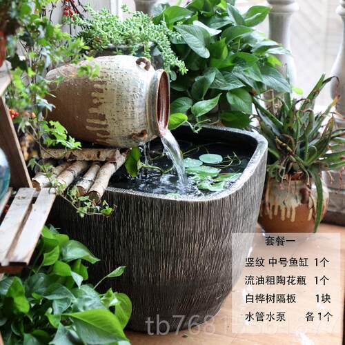 正品仿石鱼陶缸荷大号瓷鱼缸缸客厅落地摆件家用造景花方形养鱼盆
