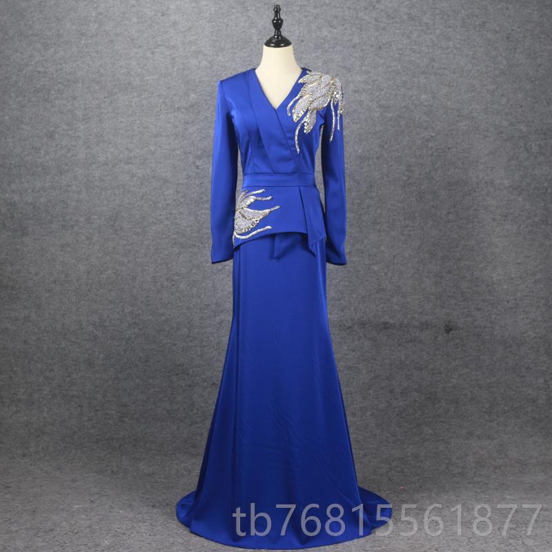 正品款长持袖晚礼服主人年会演出服简优新雅气约质长裙晚装图片