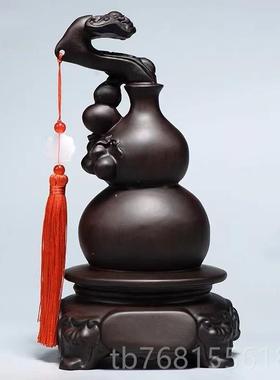 正品黄花梨木葫芦摆家件福禄木招财居客厅雕办公室装饰红木工艺实