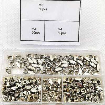 180pcs盒装 2020镀镍碳钢T型螺母高强度梯形螺母