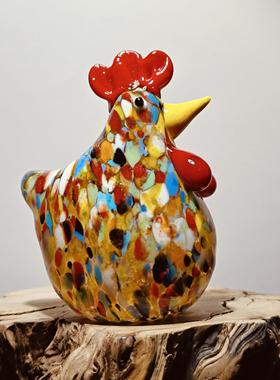 淄博琉璃手作仿真公鸡桌面小摆件寓意吉祥装饰品办公书桌摆设礼物