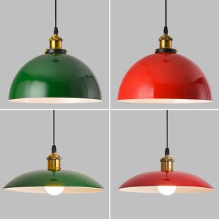复古市井风餐饮商用工业风单头餐厅灯具奶茶红色饭店绿色灯罩吊灯