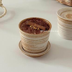 覆古窑变釉手绘带盖子猪口杯咖啡杯拿铁拉花杯下午茶杯日式主人杯