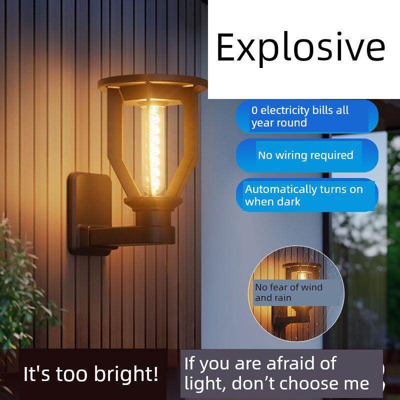 新型户外防水太阳能壁灯庭院壁灯别墅大门背景墙花园露台灯