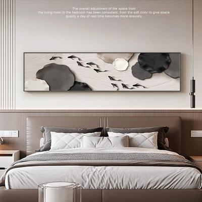 九鱼图卧室装饰画现代简约主卧床头挂画黑白灰高级感客厅墙面壁画