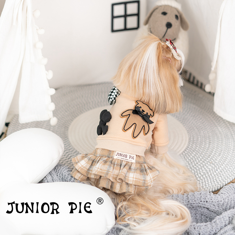 Junior Pie狗狗衣服小型犬比熊雪纳瑞秋冬季纯棉加绒连衣裙泰迪