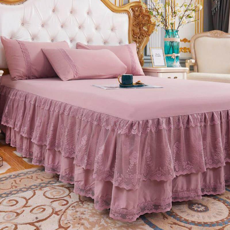 韩版夏季床裙式三件式床组蕾丝花边床罩1.5x2.0m床套防滑保护套