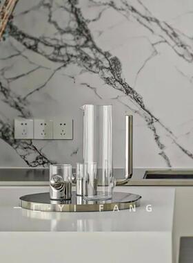 一匚极简轻奢银灰水壶水杯套装样板房餐厅客厅酒店水具收纳罐摆件