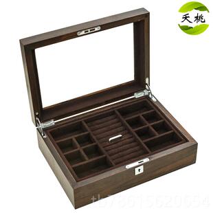 高档夭桃（饰品罗斯木纯俄实木榆质制天窗首饰）盒珠宝收藏收纳盒