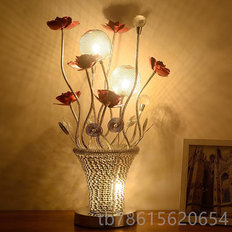 高档晶台装灯室床头灯客厅欧水式新居饰温馨红色玫瑰花结婚卧生日