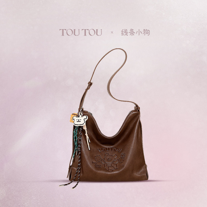 TOUTOU线条小狗联名复古百搭大容量慵懒风单肩斜挎包腋下包托特包,箱包皮具/热销女包/男包,通用款女包,淘宝优惠券,粉丝福利购,淘宝优惠卷