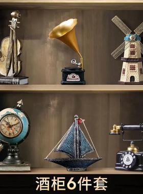 复古酒柜风车小摆件书柜创意家居客厅欧式咖啡店店铺轻奢装饰品