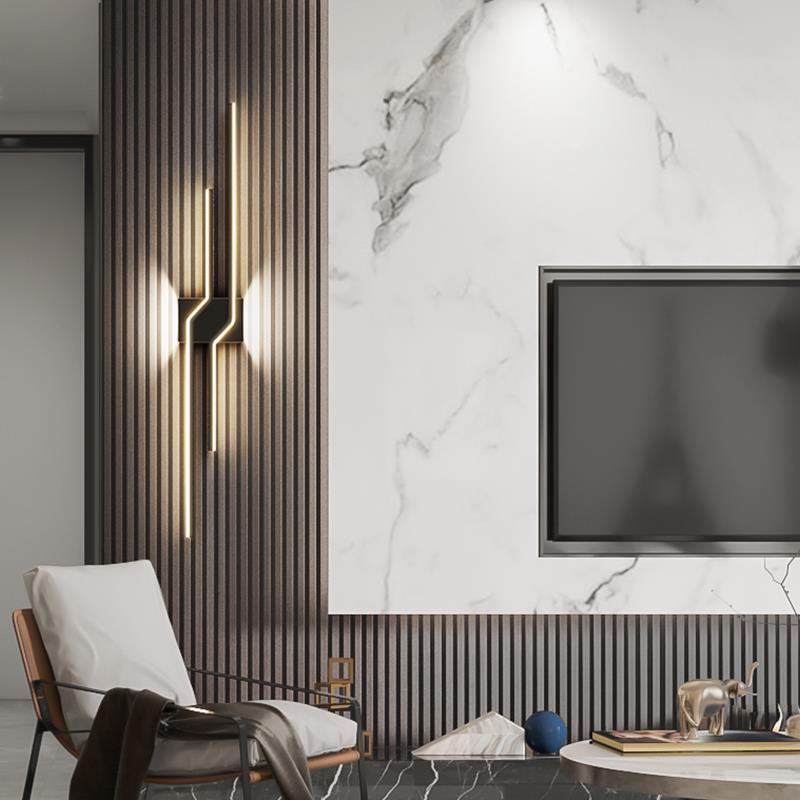 现代简约客厅沙发背景墙格栅卧室壁灯楼梯过道极简长条充电墙壁灯