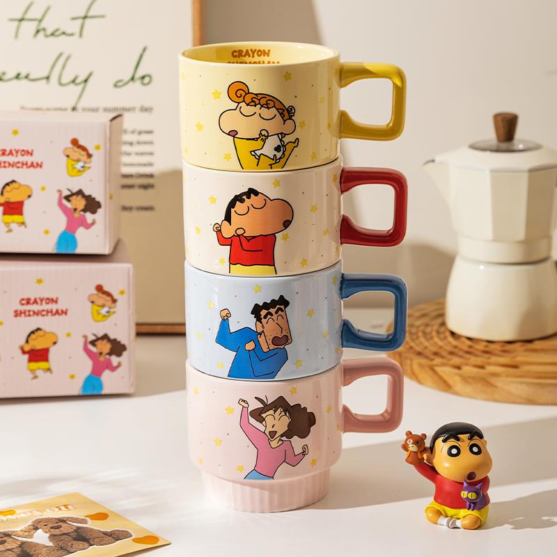 【现代家庭主妇&蜡笔小新】四口之家陶瓷马克杯家庭套装家用水杯