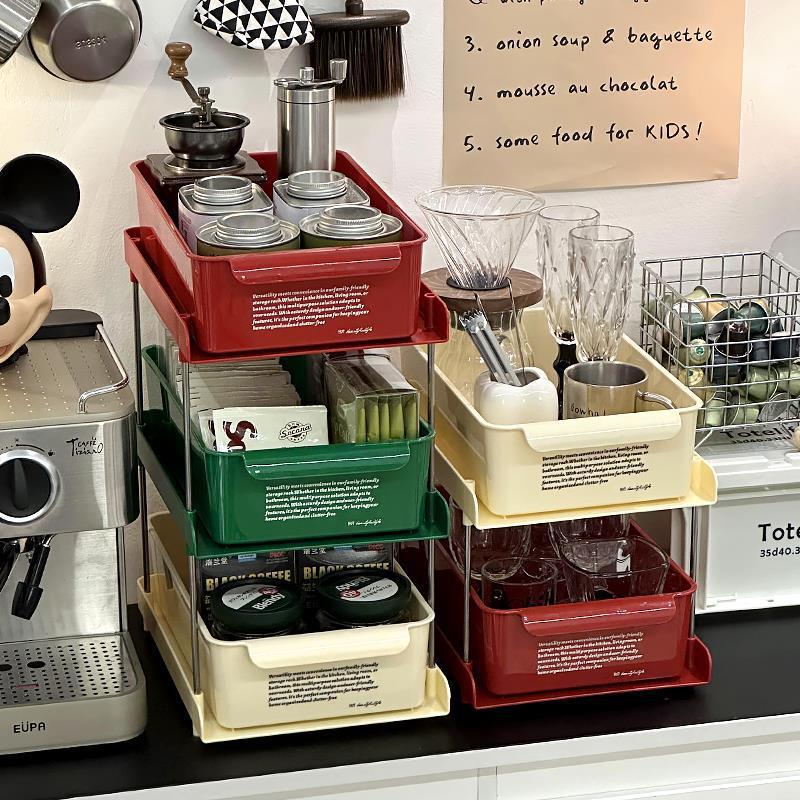 工位桌面茶包咖啡收纳盒多巴胺员工水杯置物架分层抽屉式文具架子