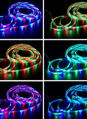 12Vled灯带3528贴片60珠led彩灯RGB七彩变色跑马流水遥控防水灯条
