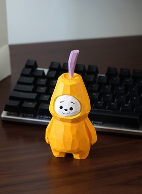 梨人公仔手工木雕小摆件卡通可爱木质治愈系桌面装饰品礼物儿童