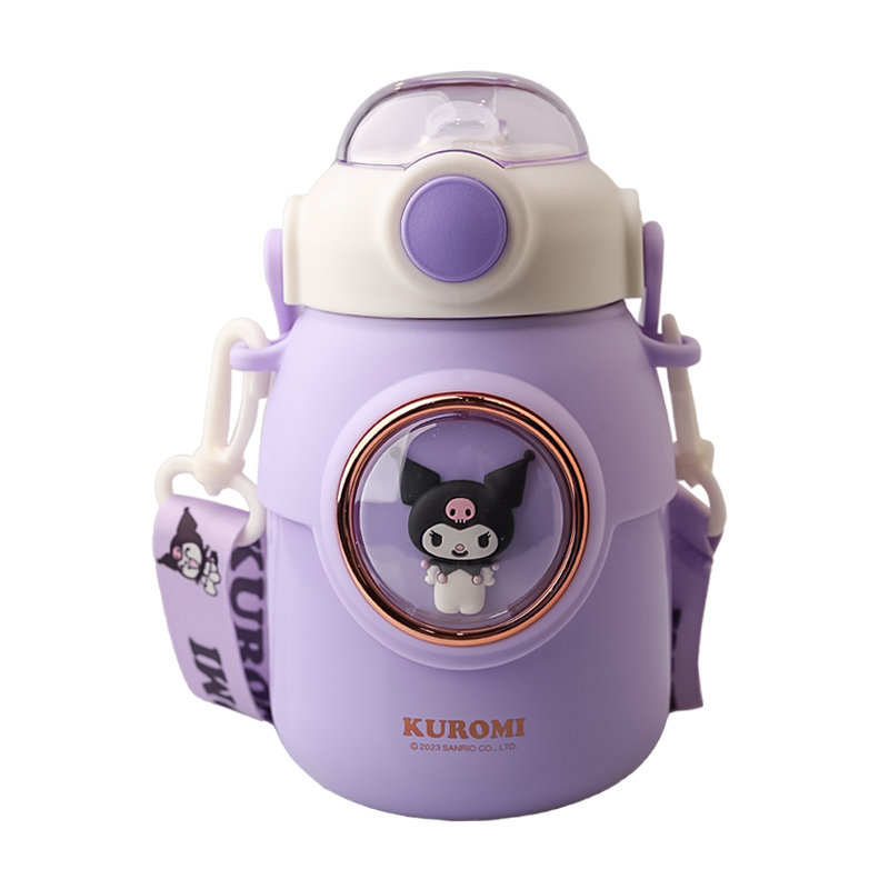 库洛米儿童保温杯2023新款女孩上学专用带吸管水杯可携式可爱大肚