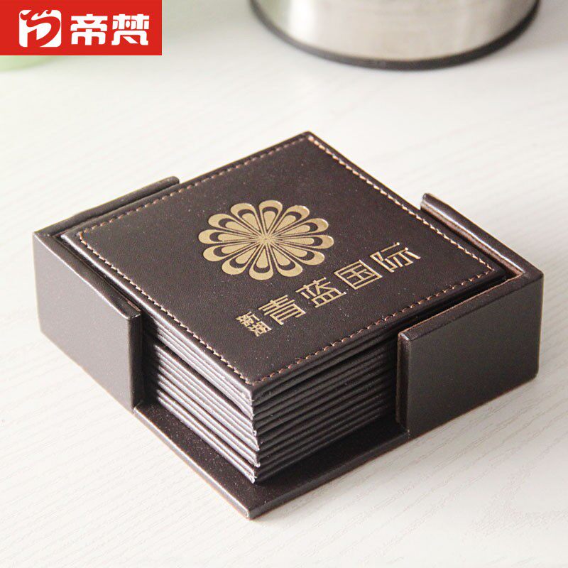 帝梵定制logo皮质杯垫隔热垫来图商务房产楼盘广告礼品黑色餐桌垫