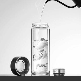 先行双层玻璃杯男商务办公水杯车载耐热可携式泡茶杯定制礼盒装杯