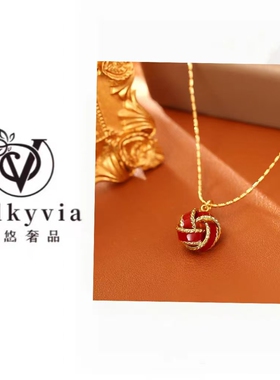 【Valkyvia/悠悠奢品】轻奢红色如意结珐琅项链
