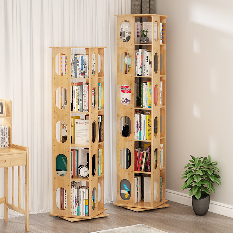 旋转书架置物架落地客厅简易分层书柜展示架子家用学生收纳绘本架