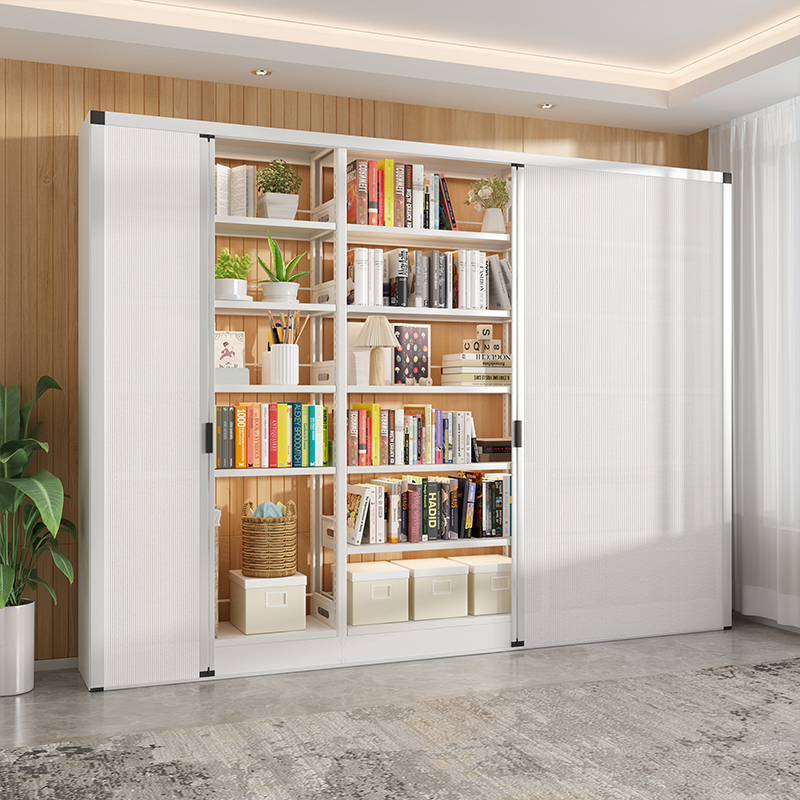 钢制图书馆书架家用儿童置物架铁艺带门书柜落地绘本架阅览室铁架