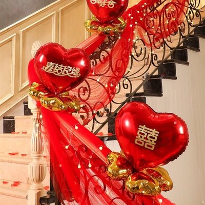 结婚走廊过道布置用品大全婚房装饰纱幔花球纱球婚庆楼梯拉花婚礼